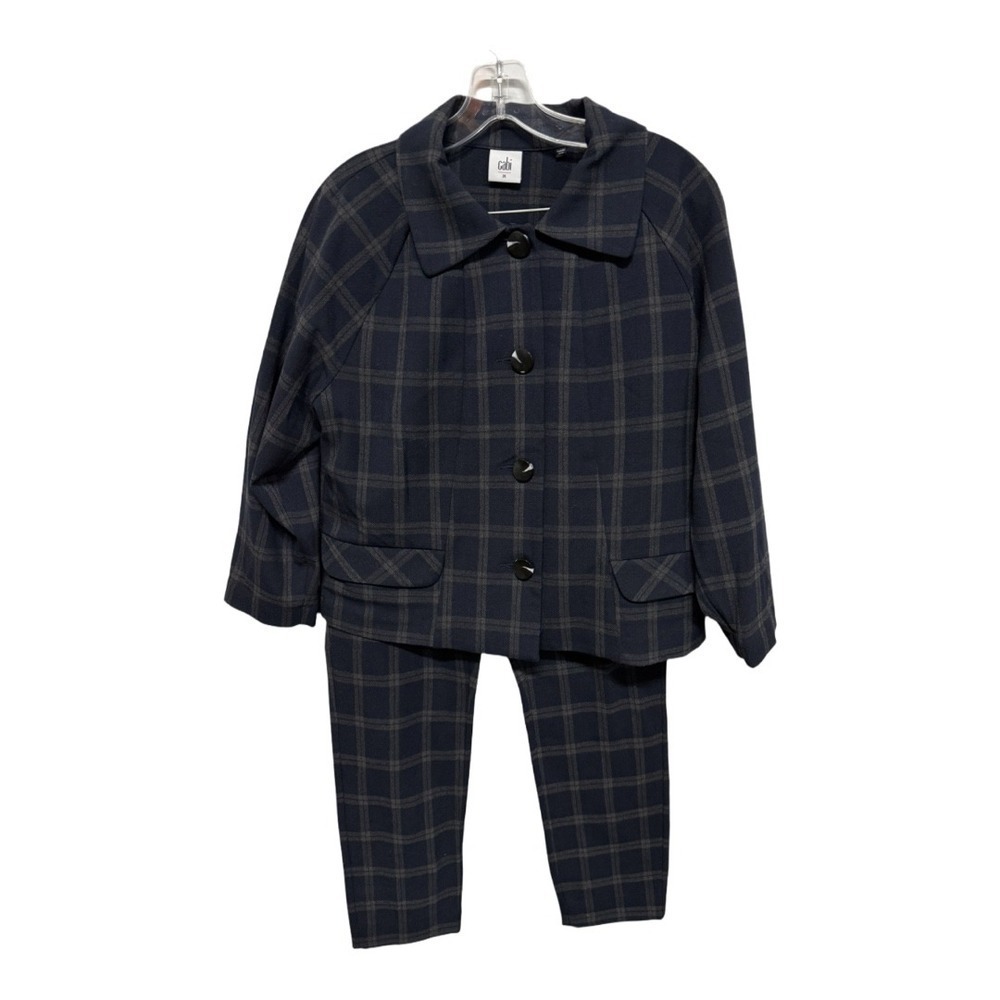 Cabi Blue Green Plaid Suit Set Size Medium Jacket Size 4 Pants Holiday Business